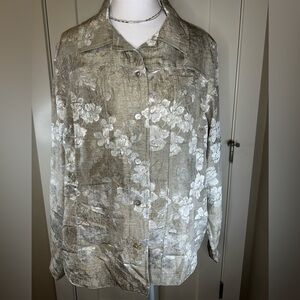 Chico’s Alissa Crinkle Bonsai‎ Floral Button Front Top Rockridge – Size 2